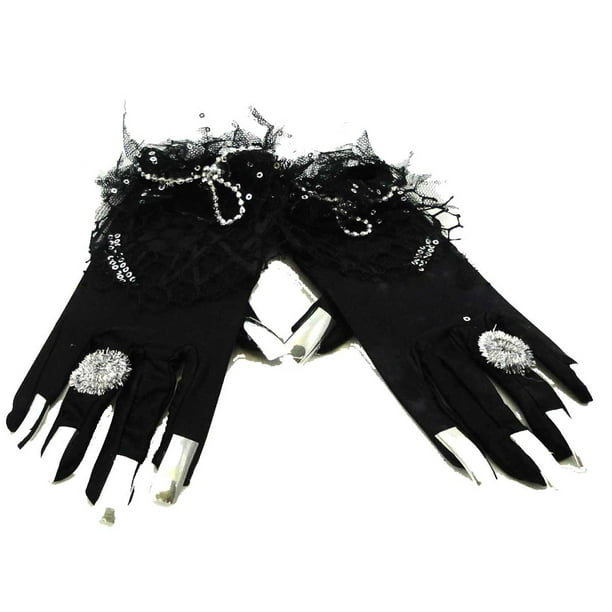 Black Long Fingered Gloves Spooky Halloween Witch Fancy Dress Costume Accessory